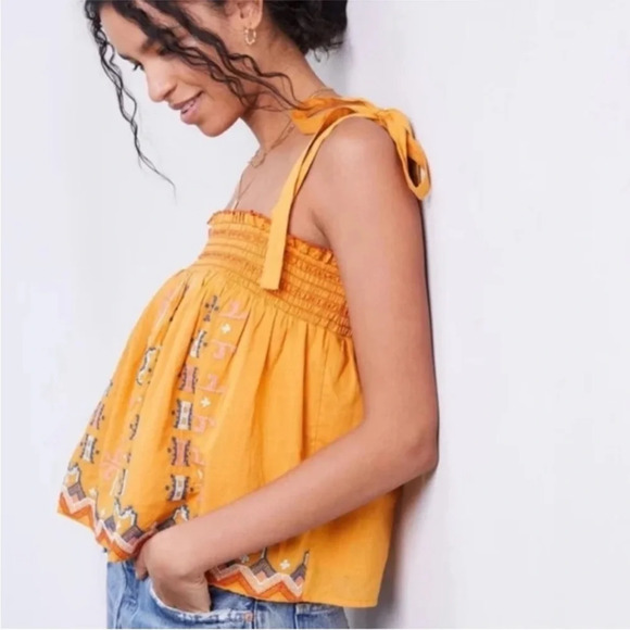 ANTHROPOLOGIE Aliza Embroidered Smocked Swing Tank Babydoll Size Small - Picture 3 of 10